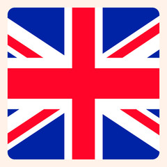 UK square flag button, social media communication sign, business icon.