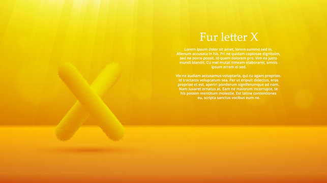 Fur letter X over xanthic color gradient studio room background