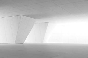 Abstract Empty space with white wall. Modern blank showroom with floor. Future concept. 3d rendering. - obrazy, fototapety, plakaty