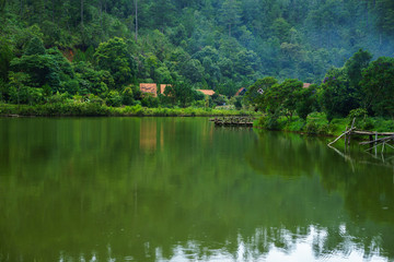 Fototapeta na wymiar lake between the mountain