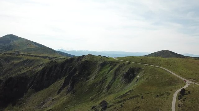 Aerial view of Pyrenean road in Ariege mountains, Midi-Pyrenees in the southern of France