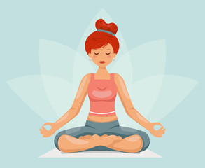 Fototapeta na wymiar Meditation cute female girl yoga health cartoon character design vector illustration