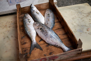 Palermo, Italy - September 07, 2018 : Fishmonger kiosk in Ballaro market