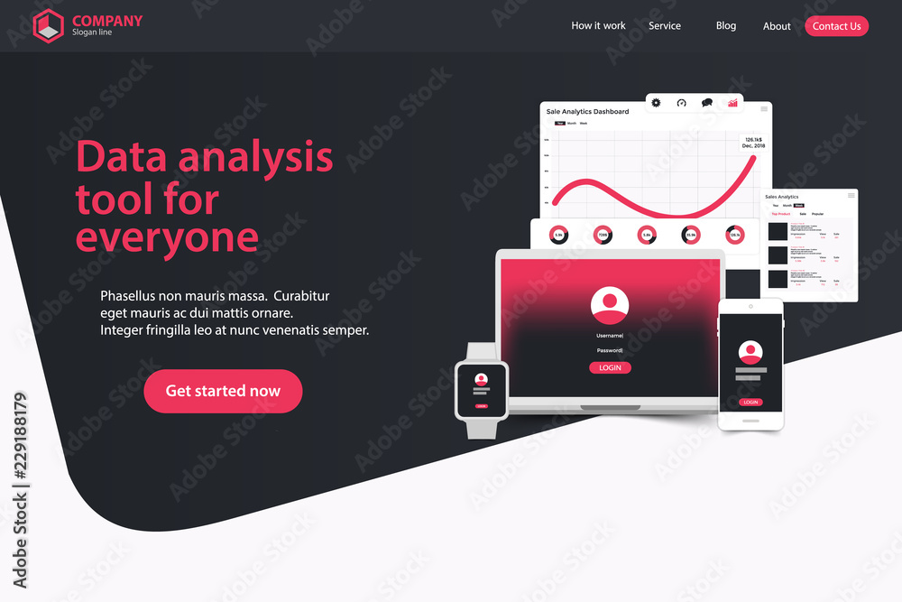 Wall mural website landing page design web analytics website vector template design