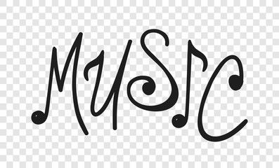 Hand drawn quote about music. Doodle illustration. Creative ink art work. Actual vector text drawing