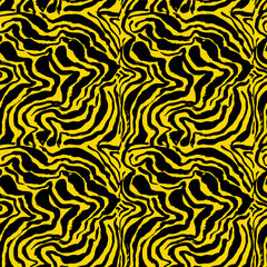 Vector illustration tiger print seamless pattern. Yellow hand drawn background.