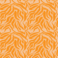 Vector illustration tiger print seamless pattern. Orange hand drawn background.
