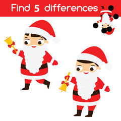 Find the differences educational children game. Kids activity sheet with boy in Santa Claus costume. Christmas, New Year theme theme