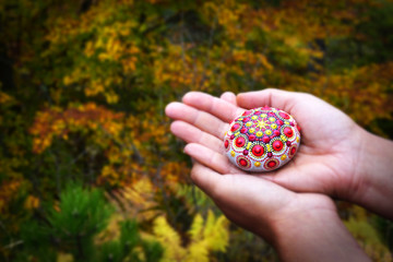 Beautiful hand painted mandala rock