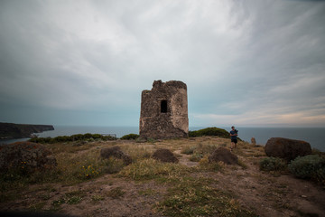 Fototapeta na wymiar beautiful panorama in Sardinia with an old tower