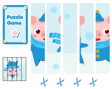Puzzle for toddlers. Complete the picture with cute pig. Educational game for children