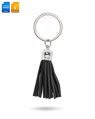 Tassel key ring isolated on white background. Fashion leather key chain for decoration. Clipping paths object.