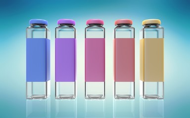 3d rendering of five color bottles