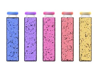 Bottle container with five colors of carbonated water with 3d rendering