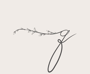 Vector Hand Drawn floral Q monogram and logo