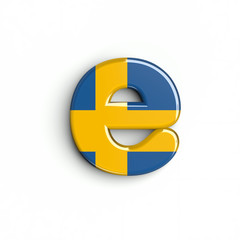 Sweden flag letter E - Lower-case 3d swedish font isolated on white background. This alphabet is perfect for creative illustrations related but not limited to Sweden, nordic countries, Europe...