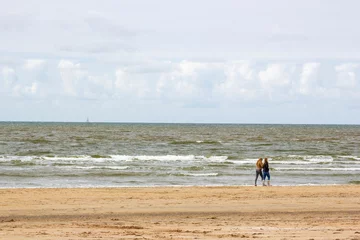 Gordijnen Silhouettes on the beach in the Netherlands © Mira Drozdowski
