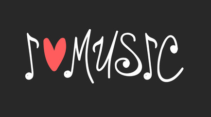 Hand drawn quote about music. Doodle illustration. Creative ink art work. Actual vector text drawing