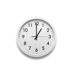 White wall clock isolated on white background.
