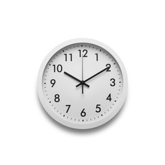 White wall clock isolated on white background.