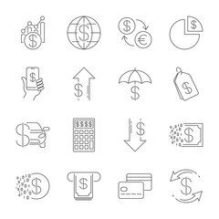 Simple line web icons set - money, finance, payments. Contains such Icons as Wallet, ATM, calculation and more. Editable Stroke. EPS 10