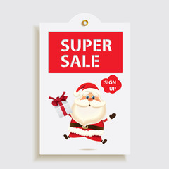Christmas and New Year cartoon sale tag with Santa Claus,printable hand drawn holiday exclusive coupon