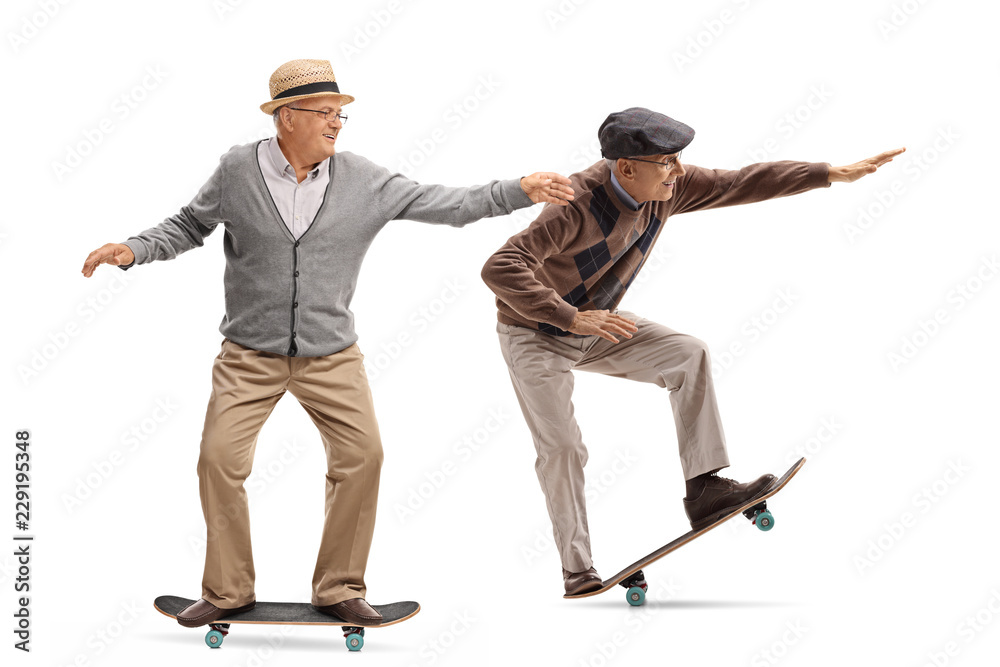 Sticker two elderly men skateboarding