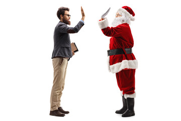 Professor high-fiving Santa Claus