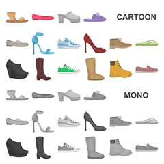 A variety of shoes cartoon icons in set collection for design. Boot, sneakers vector symbol stock web illustration.