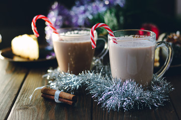 Glass filled by the eggnog - christmas punch