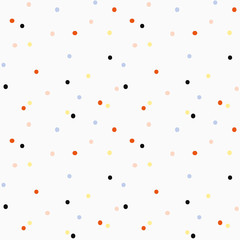 Cute scandinavian seamless pattern on white background in vector. Trendy simple illustration with random colorful dots. Good for wrapping paper, fabric design and other backdrop