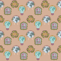 Zero waste concept, recycle and reuse, reduce, ecological lifestyle seamless pattern. Editable vector illustration