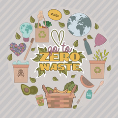 Zero waste concept, recycle and reuse, reduce, ecological lifestyle, motivation poster. Editable vector illustration