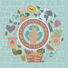 Zero waste concept, recycle and reuse, reduce, ecological lifestyle, motivation poster. Editable vector illustration