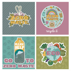 Zero waste concept, recycle and reuse, reduce, ecological lifestyle, motivation posters set. Editable vector illustration