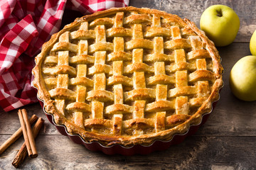 Homemade apple pie on wooden table