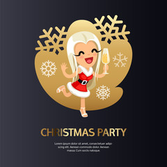 Christmas Party Card Dark with Happy Girl