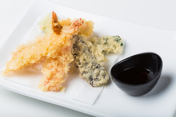 Tempura on plate in a white background