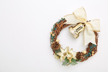 gold christmas wreath with decorations