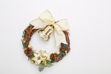 gold christmas wreath with decorations