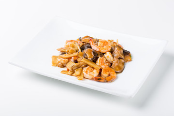 asian dishes on a white background