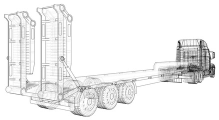 Car Delivery Semi Truck Trailer. Wire-frame. EPS10 format. Vector rendering of 3d.