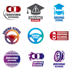 Set of vector logos driving school, car
