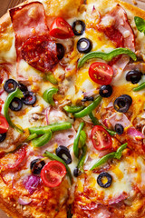 Pizza close-up. Top view. Full frame