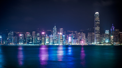 Fototapeta na wymiar Beautiful Night City Scape In Hong Kong On October 10, 2018