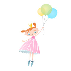 Cute little princess with balloons. Vector. Character design.