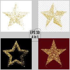 Set of gold glitter vector stars. Golden sparkle luxury design elements. Amber particles. 4 in 1