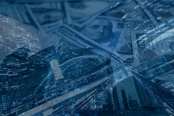 Abstract multiple exposures about business and financial in the office business city.