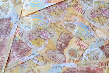 Close up view of Brunei Darussalam bank note. Brunei currency dollar.