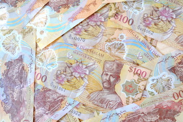 Close up view of Brunei Darussalam bank note. Brunei currency dollar.
